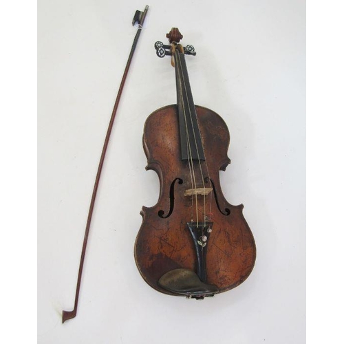 150 - 19th century violin, possibly French, bearing paper label to interior marked 'Bernard Fendt', the eb... 