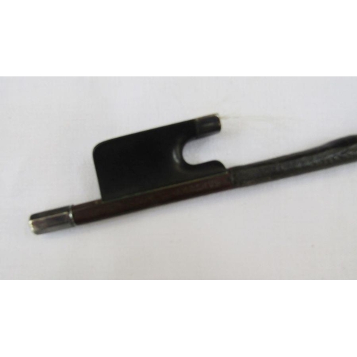 151 - Violin bow having silver mounts and aventurine inlay, stamped 'Sartory', 74cm long.