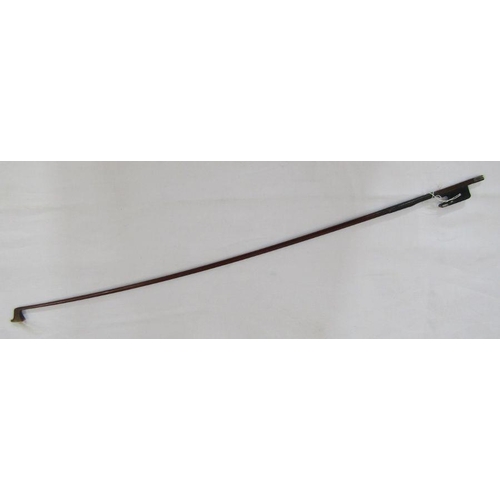 151 - Violin bow having silver mounts and aventurine inlay, stamped 'Sartory', 74cm long.