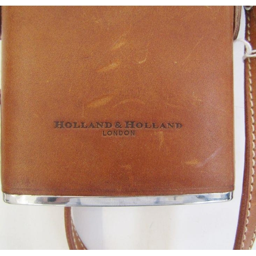 152 - Metal-mounted horn, a Holland & Holland leather-bound and chrome spirit flask with strap, pair of ba... 