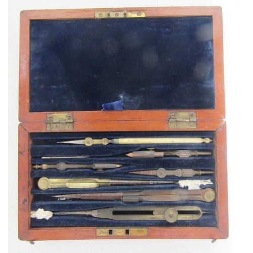 156 - Late 19th century mahogany cased set of drawing instruments, together with other collectables, inclu... 