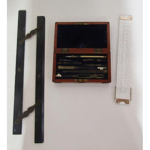 156 - Late 19th century mahogany cased set of drawing instruments, together with other collectables, inclu... 