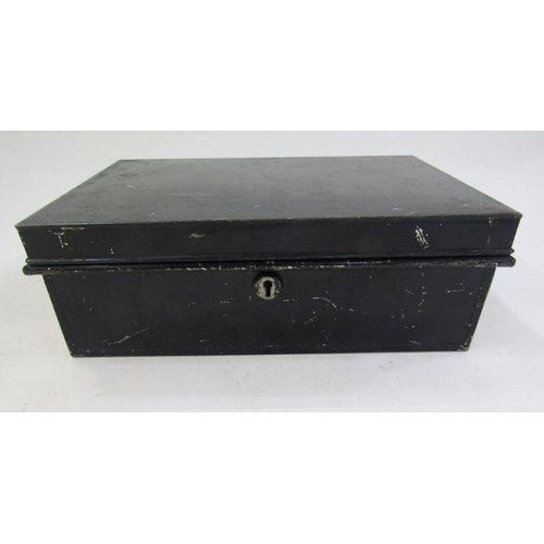 160 - Two black metal safety deposit boxes (2).