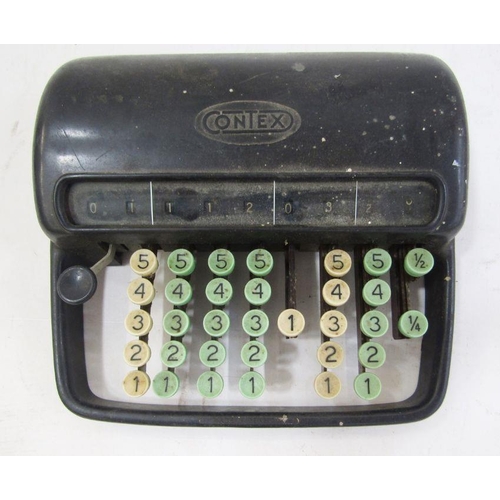 161 - Vintage Contex bakelite adding machine in black, and a black metal first aid box by John Bell and Cr... 