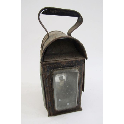 163 - Black painted metal paraffin carriage lantern, a brass altitude meter, a large quantity of vintage k... 