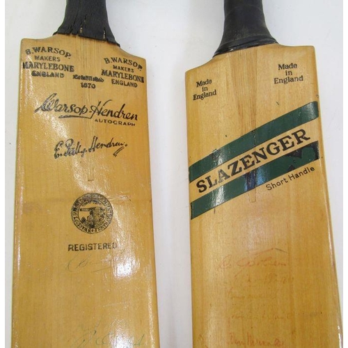 164 - Warsop-Hendren Improved Conqueror cricket bat with signatures from Worcester, Essex, Sussex and Glou... 