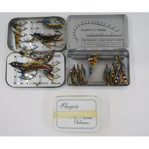 178 - The Wheatley Metal Salmon Fly Box with flies, another folding fly box with salmon and other flies an... 