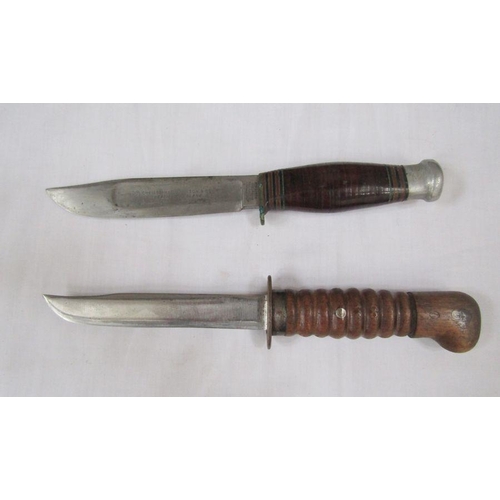 200 - Two vintage hunting knives with leather sheaths (one made by Christopher Johnson of Sheffield)