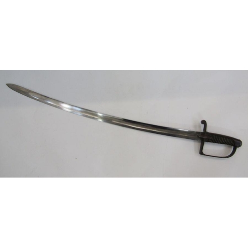 201 - Italian 1833 mounted artillery sabre with steel hand guard and wire bound grip. Together with steel ... 