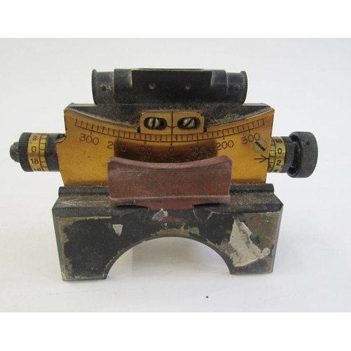 202 - WWI era binoculars in leather case stamped with broad arrow. Together with an artillery clinometer s... 