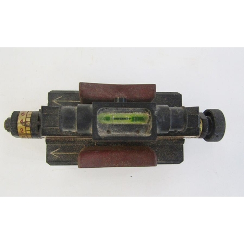 202 - WWI era binoculars in leather case stamped with broad arrow. Together with an artillery clinometer s... 