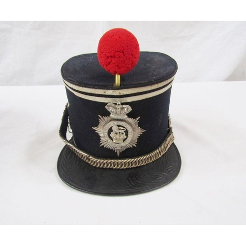 206 - Victorian officer's militia shako with militia general service shako plate, white metal chin chain a... 