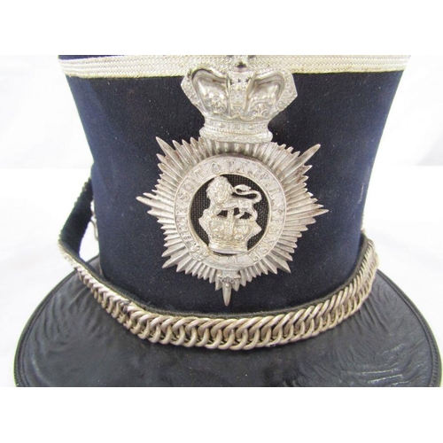 206 - Victorian officer's militia shako with militia general service shako plate, white metal chin chain a... 