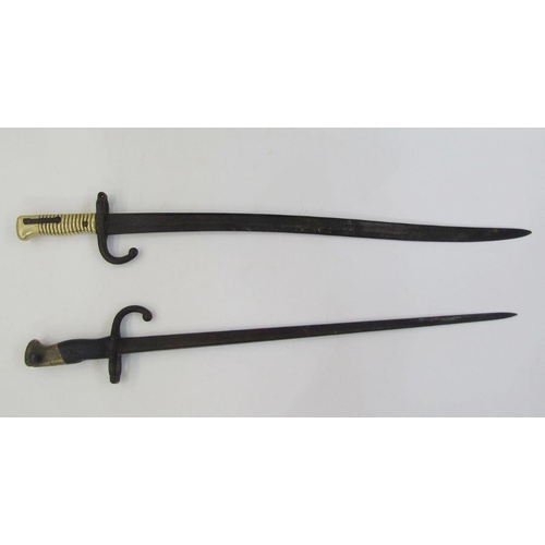 207 - WWI French Gras bayonet together with a late 19th century French Chassepot bayonet.