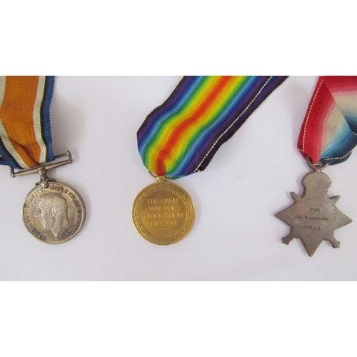 220 - WWI 1914 Star medal group of three, awarded to '9149, Cpl. WH Rainey, 1/50 MLI'.