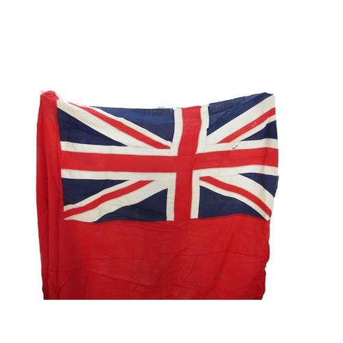 224 - Two red ensign (240 x 120cm and 300 x 150cm approx), two Cross of St. George pennants and a tin army... 