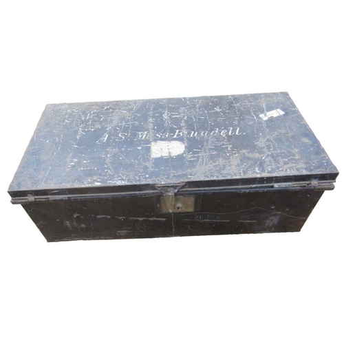 227 - Wooden military chest with 'Ootacamund' stencilled on side, a large tin trunk and a Rurki wooden cha... 