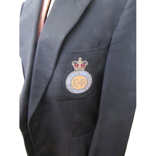 234 - Two black blazers with Life Guards blazer badges, pair of trousers and tie.