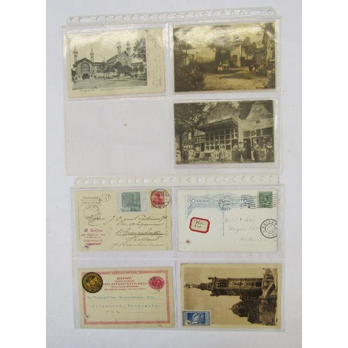 245 - Exhibition Postal History: album with 55 postally-used postcards from various international expositi... 