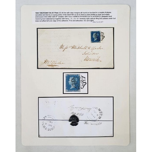 252 - GB: Twopenny Blue Plate 2 'C-A', fine, with 4 margins touched in a couple of places cancelled and ti... 