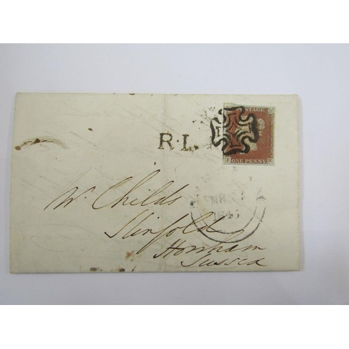 298 - GB: tin of over 150 QV entires/covers mainly 1d red from 1840s on including 1d black plate issues wi... 