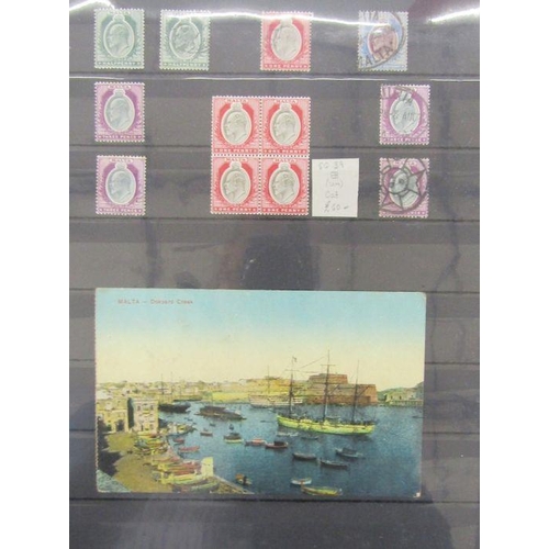 321 - Malta: blue 32-page stock-book of mint & used QV-QEII pre-decimal issues including QV GB cancelled A... 