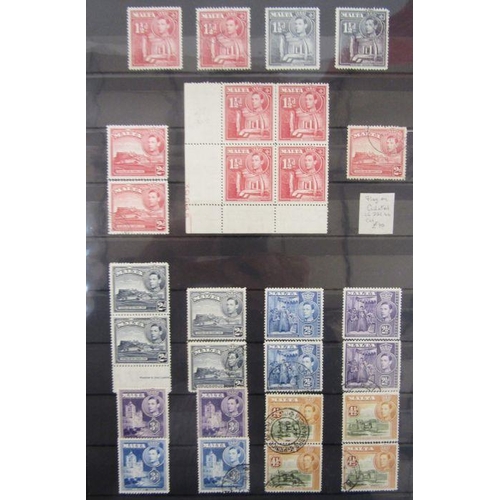 321 - Malta: blue 32-page stock-book of mint & used QV-QEII pre-decimal issues including QV GB cancelled A... 