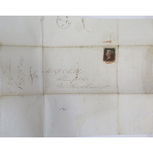 331 - GB: Penny black entire about dockyard requirements dated 27th Jan 1841; stamp 4 margin with ‘O’ flaw... 