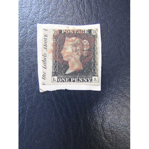 332 - GB: Five used QV line engraved imperforate 1d blacks, 3 & 4 margin, 3 with red Maltese cross/2 black... 