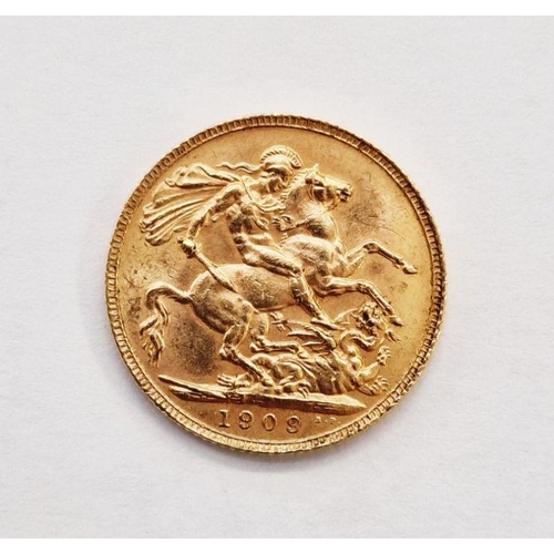 337 - Edward VII (1902-1910), Sovereign, 1909, bare head right,  St George and the Dragon, date below