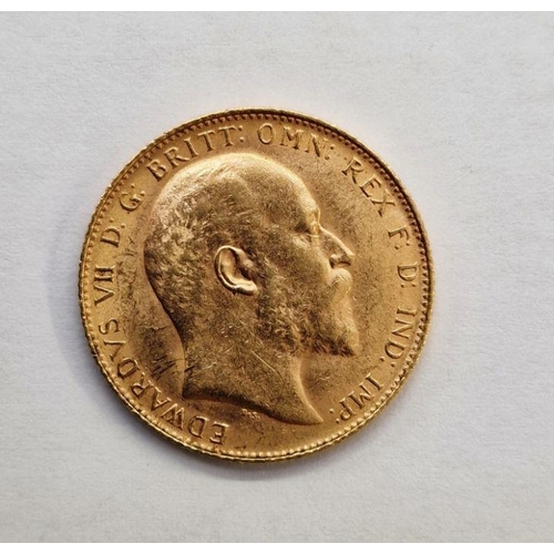 337 - Edward VII (1902-1910), Sovereign, 1909, bare head right,  St George and the Dragon, date below