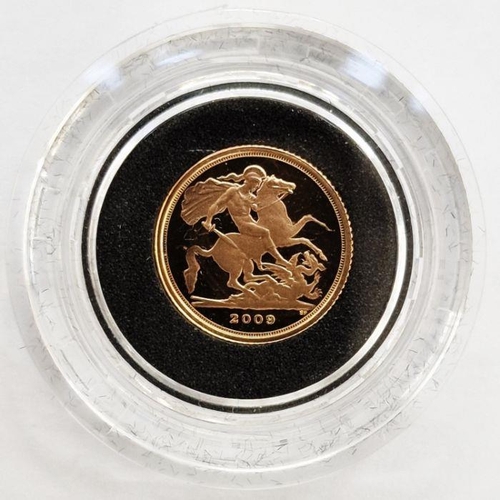 397 - Elizabeth II (1952-2022) Gold Proof Quarter Sovereign, 2009, St George and dragon, date below, in or... 