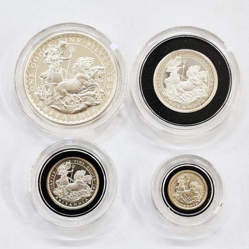 400 - Elizabeth II (1952-2022), 1997 Silver Proof Britannia Collection (4 coins) with original Royal Mint ... 