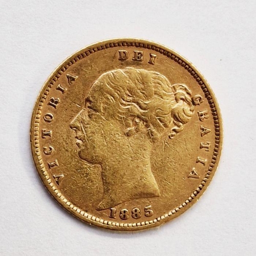 407 - Victoria (1837-1901), 1885 Half Sovereign, Young head facing left, crowned shield about Fine