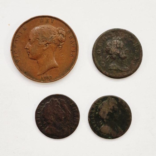 410 - Various coins, comprising: Victoria (1837-1901), Penny 1853 DEF:,  George I 1718 Dump Issue Half Pen... 