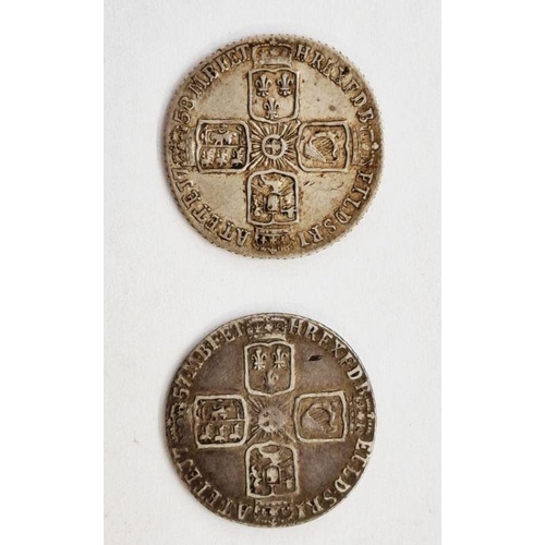 411 - George II (1727-1760) 2 Sixpences, 1758/7 and 1757, Laurette head facing left, reverse angles plain ... 