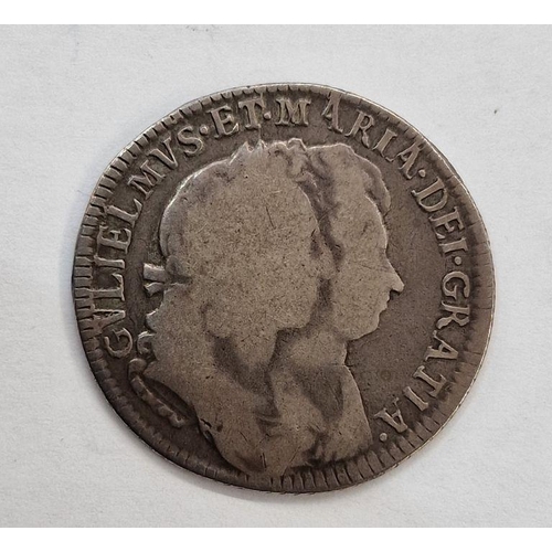 438 - William & Mary 1693 shilling, conjoined laureate & draped bosts. reverse, crowned cruciform emblemat... 