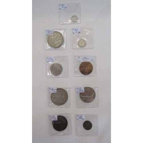 443 - Group of English coins from George II to George V. Comprising: 1757 Sixpence (fair), George III 1806... 