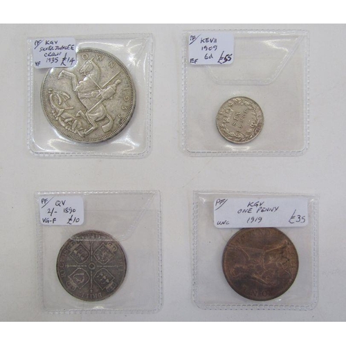 443 - Group of English coins from George II to George V. Comprising: 1757 Sixpence (fair), George III 1806... 