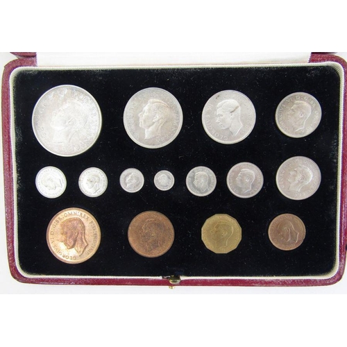 450 - 1937 George VI Specimen Proof 15 Coin Set. Crown to Farthing with Maundy. The Official Royal Mint Co... 