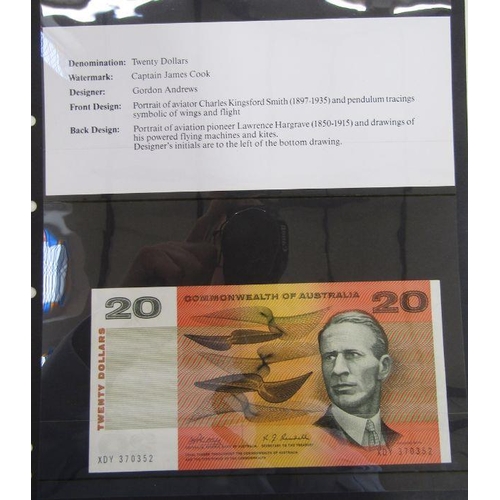 451 - Folder of banknotes, eight world notes from Australia, seven Britain Armed Forces from £5 to 5p, two... 