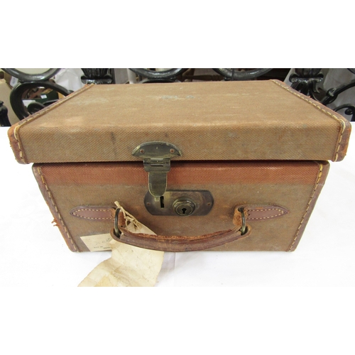 181 - Canvas and leather carrying case containing various fishing accessories including salmon scales, qua... 