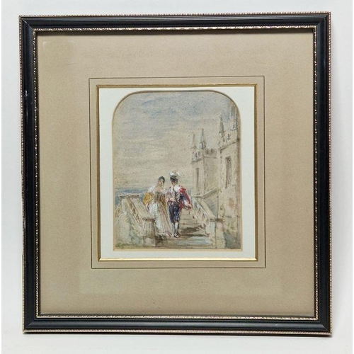 798A - David Cox, JR. (1809-1885)
 Watercolour and pencil
 Romantic figures on a stairway, signed lower lef... 