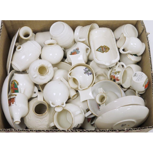 80 - Large collection of crested china, predominately: W.H. Goss, including: miniature vases, cupd, tygs,... 