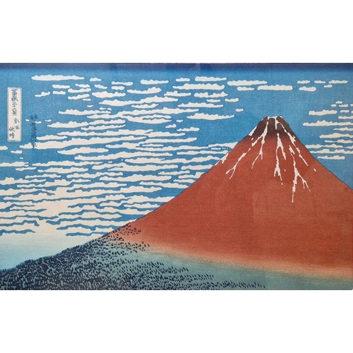 800 - Two Japanese woodblock prints and two later prints: two 20th century woodblocks: one of Hokusai's 'F... 