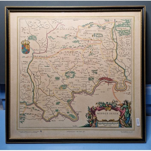 804 - Three framed 20th century prints of maps, comprising: a coloured print after Johannes Blaeu, Atlas N... 