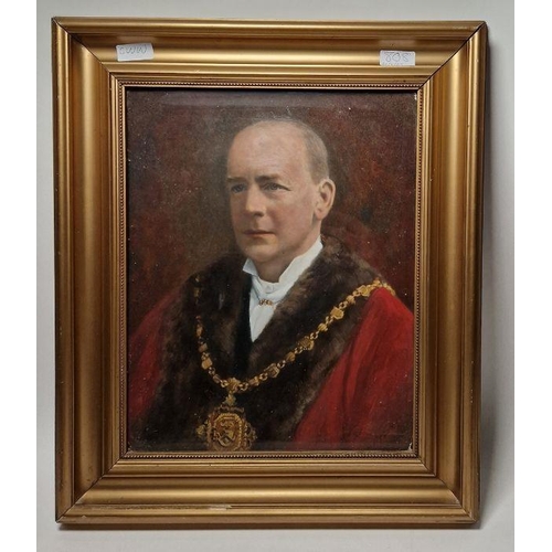 808 - Albert Abram Gittleson (act.1911-1944)
 Oil on board
 Portrait of a gentleman wearing mayor's robe, ... 