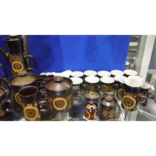 85 - Large Denby Arabesque pattern dinner and coffee-service, printed brown marks, circa 1960 and later, ... 