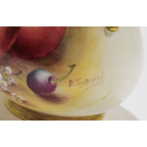 96 - Royal Worcester two-handled pear-shaped fruit decorated vase by E. Townsend, circa 1940s, printed pu... 