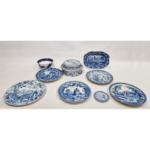 10 - Staffordshire printed blue and white pearlware desk set and cover, circa 1820, together with various... 